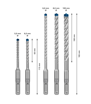 Conj. 5 Brocas Expert Robust SDS plus-7X Ø5-10mm - BOSCH #1 - BCH6157