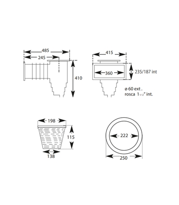 Skimmer p/ piscina Liner 360mm c/tampa quadrada - PIS1300