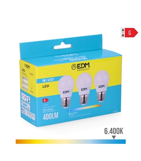 Pack 3 lampadas LED esférica E27 5W 6400K - 98203 - Edm - LAM1853