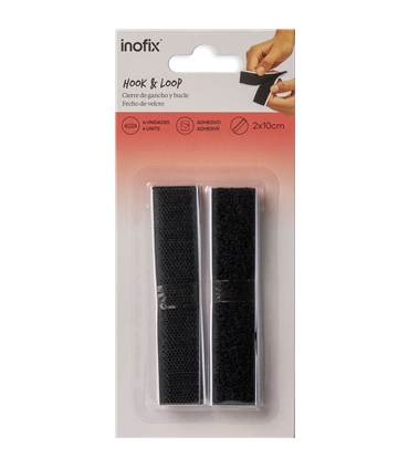 Fita velcro adesiva 20mmx10cm preto 4un - 2143-3 - Inofix - INO1466